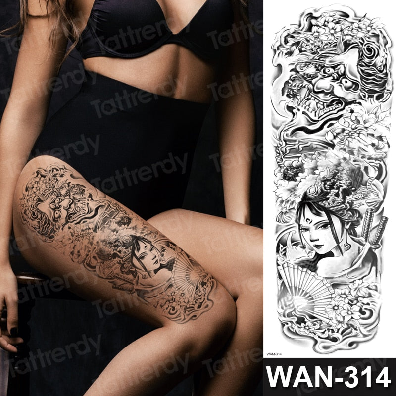 sexy fake tattoo for woman waterproof temporary tattoos large leg thigh body tattoo stickers peony lotus flowers fish dragon