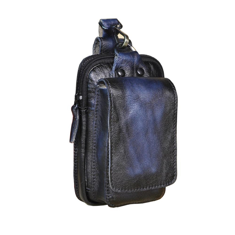 Real Leather men Casual Design Small Waist Bag Cowhide Fashion Hook Bum Bag Waist Belt Pack Cigarette Case 5.5&quot; Phone Pouch 1609