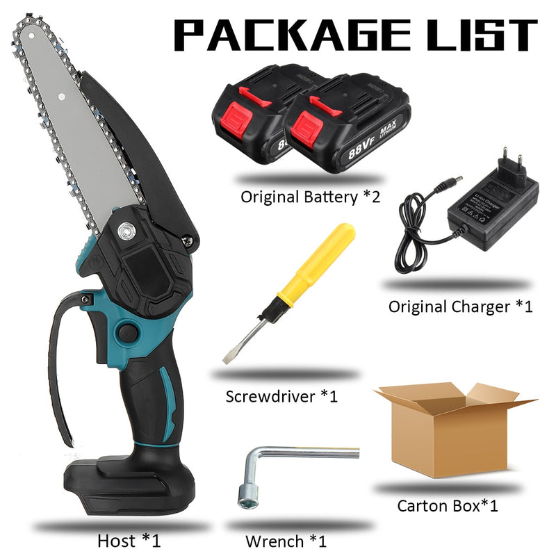 6 Inch 3000W 88VF Mini Electric Chain Saw With 0/1/2PC Battery One-handed Woodworking Cutter Tool For Makita Battery 18V EU Plug
