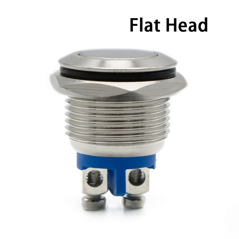 16mm 1NO High Flat Head Waterproof Momentary Reset Metal Push Button Switch Screw Terminal Car Engine Doorbell PC Power Switch