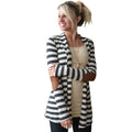 Elegant Design Women Autumn Winter Long Sleeve Cardigan Casual Stripe Pattern Lady Cotton Keep Warm Coat Cardigan