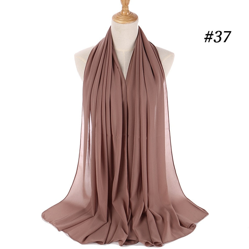 Muslim Bubble Chiffon Hijab Scarf Women Solid Color Soft Long Shawls and Wraps Georgette Head Scarves Ladies Hijabs