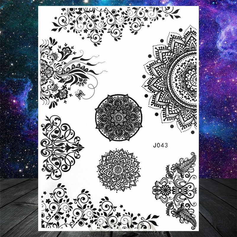 Sexy Black Henna Temporary Tattoos For Women Girls Body Art Decoration Fake Jewelry Chains Waterproof Mandala Flower Tatoos Kit