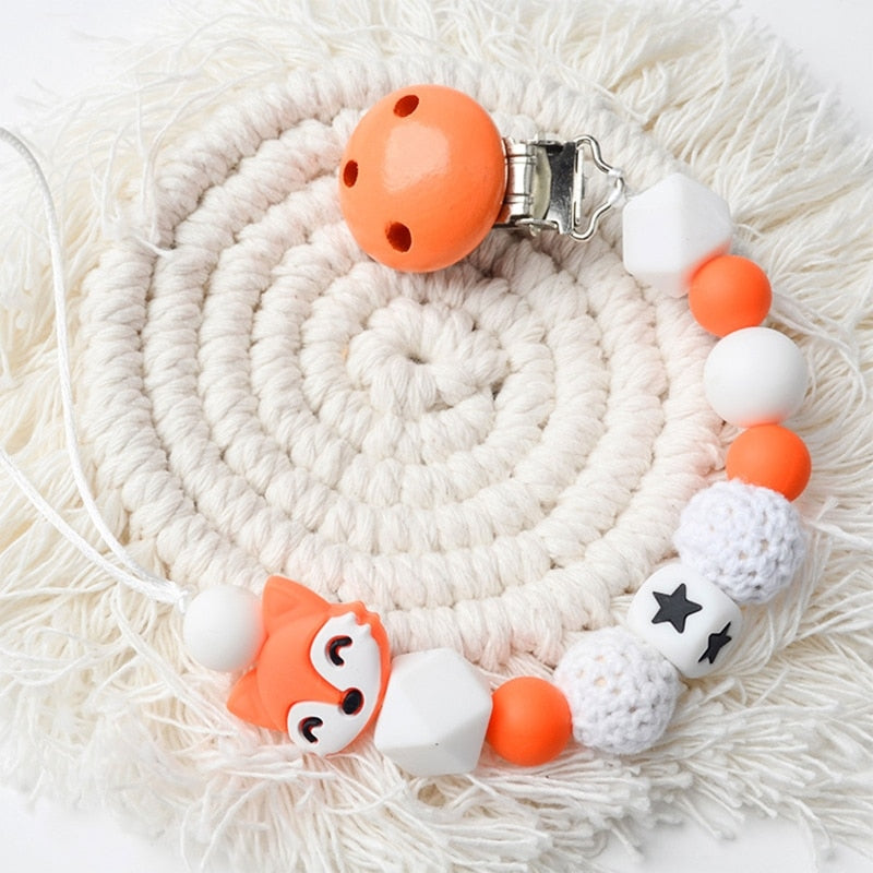1pc Crochet Bunny Baby Pacifier Clip Chain BPA Free Wooden Beads Appease Soother Chain Clips Newborn Dummy Holder Nipple Clip