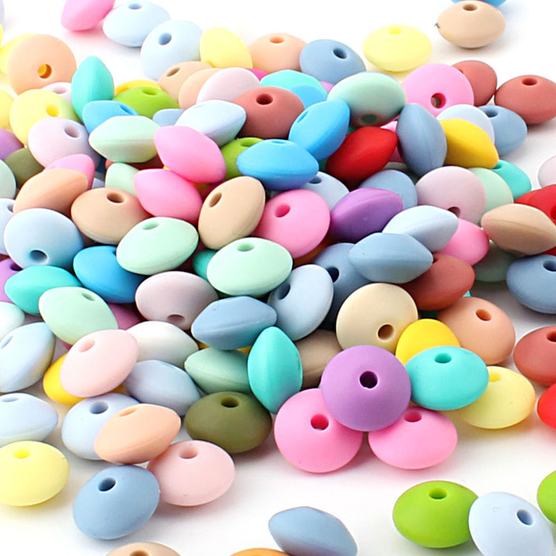 30pcs Silicone Lentil Beads BPA Free Food Grade Rodent DIY Charms Newborn Nursing Accessory Teething Necklace 12mm Abacus Bead
