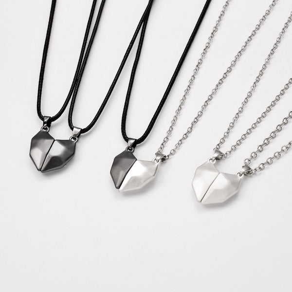 2Pcs/Lot Magnetic Couple Necklace Friendship Heart Pendant Distance Faceted Charm Necklace Women Valentine&#39;s Day Gift 2021