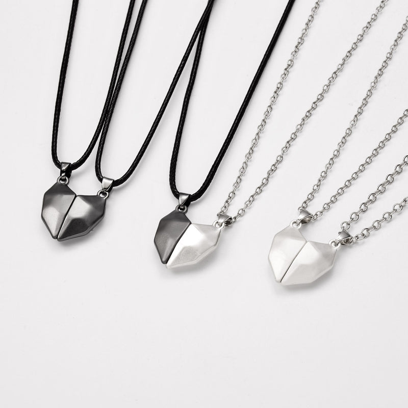 2Pcs/Lot Magnetic Couple Necklace Friendship Heart Pendant Distance Faceted Charm Necklace Women Valentine&