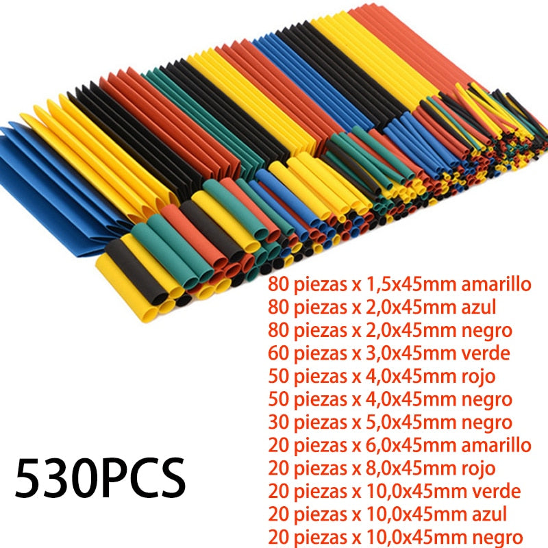 127/164/328/530pcs Heat Shrink Tube Kit Shrinking Assorted Polyolefin Insulation Sleeving Heat Shrink Tubing Wire Cable 2:1