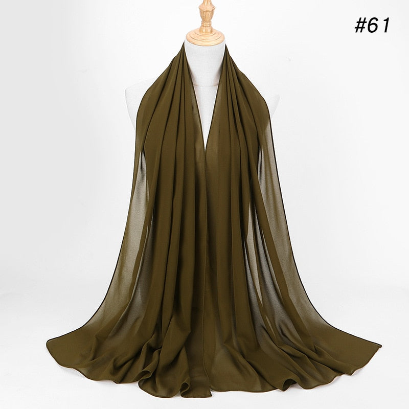 Muslim Bubble Chiffon Hijab Scarf Women Solid Color Soft Long Shawls and Wraps Georgette Head Scarves Ladies Hijabs