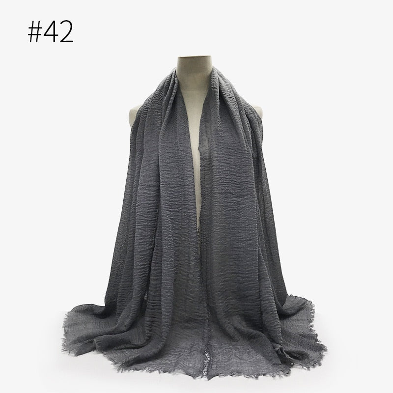 180X95CM Women Classic Muslim Crinkle Hijab Scarf Soft Cotton Head Scarves Turban Shawls Wraps Islamic Headband Femme Musulman