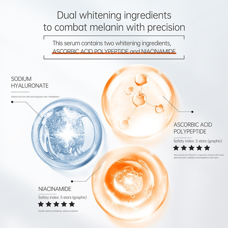 New Vitamin C Whitening Face Serum JoyPretty Hyaluronic Acid Facial Skin Spot Purifying Serum Dark Spot Remover Cosmetics