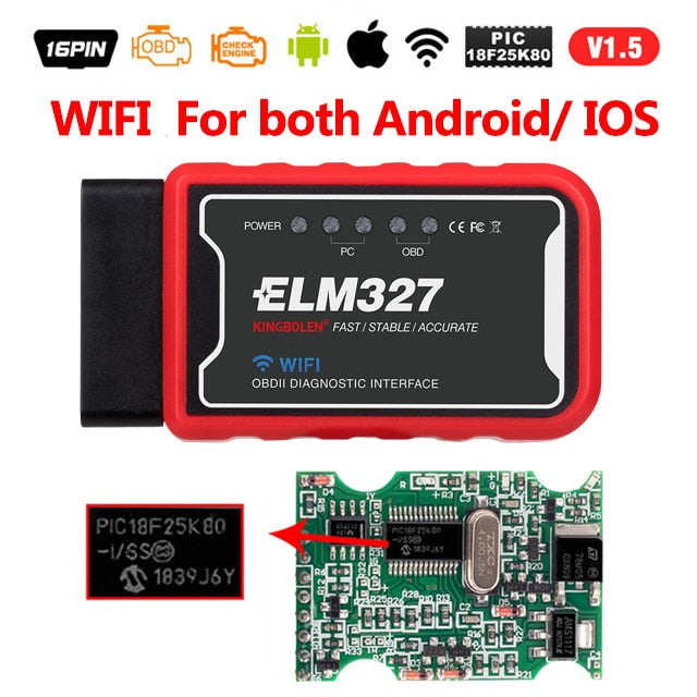 ELM327 OBD2 Scanner V1.5 PIC18F25K80 BT/WIFI Car Diagnostic Tools Auto ELM 327 OBDII Code Reader  Work Android/IOS/Windows 12V