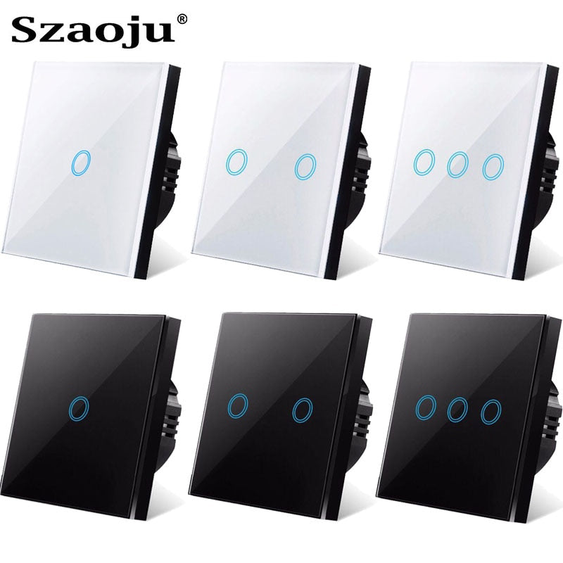 Szaoju EU Touch Switch Power Led Panel Wall Lamp Light Sensor Switches AC100-240V Tempered Crystal Glass 1/2/3 Gang Interruttore