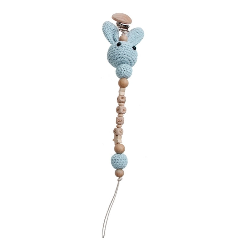 1pc Crochet Bunny Baby Pacifier Clip Chain BPA Free Wooden Beads Appease Soother Chain Clips Newborn Dummy Holder Nipple Clip