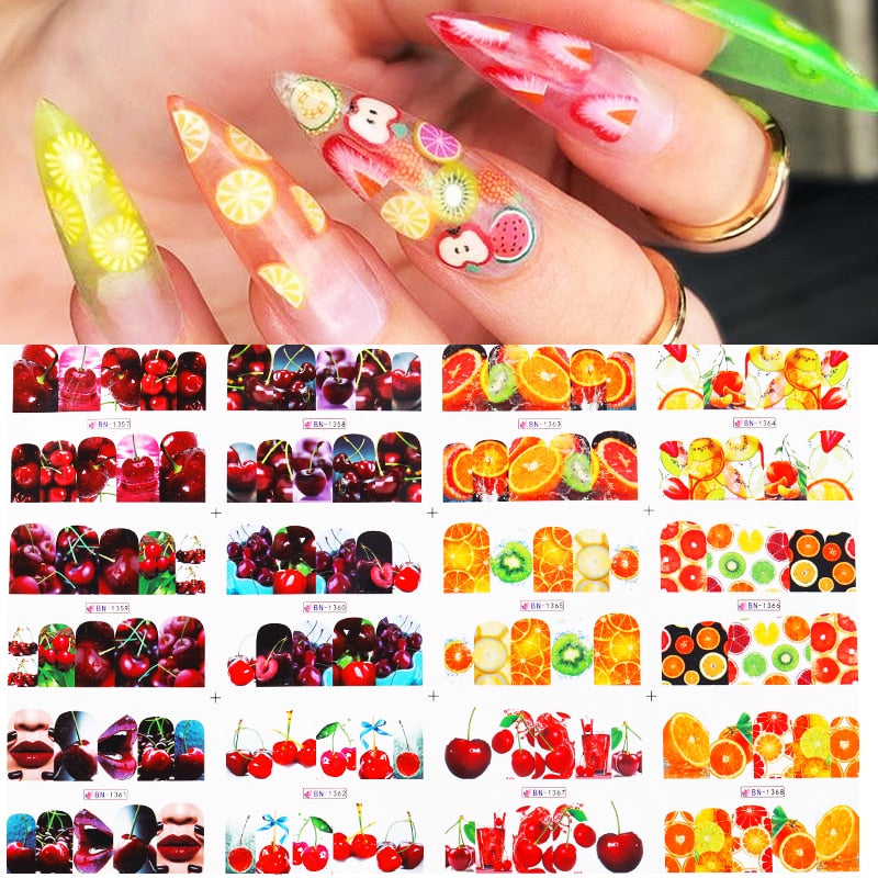 12 Designs Nail Stickers Set Mixed Floral Geometric Nail Art Water Transfer Decals Sliders Flower Leaves Manicures Decoration