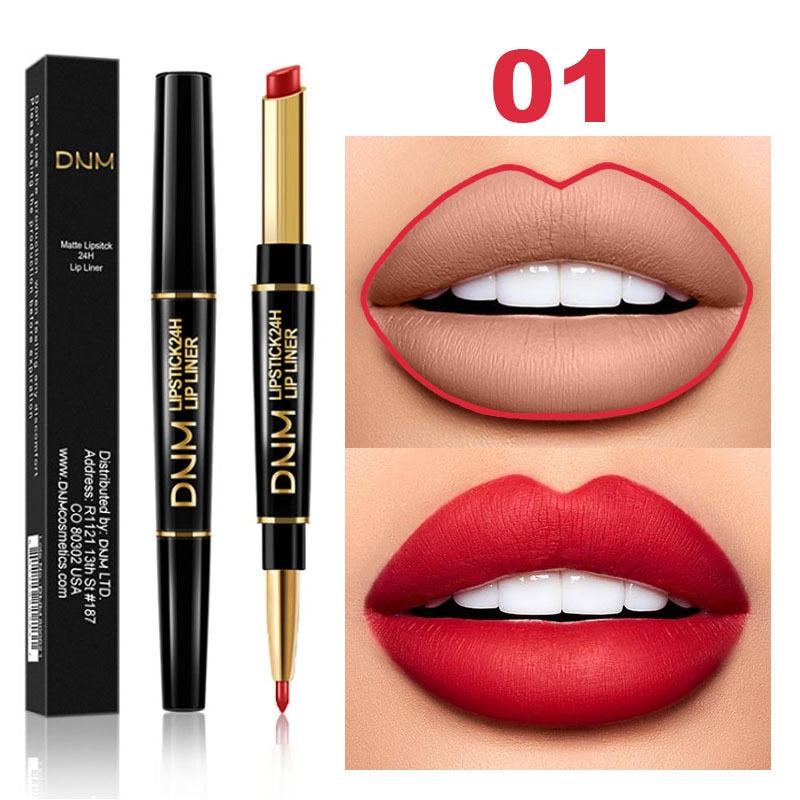 2 IN 1  Lip Liner Waterproof Matte Lipstick Pencil Contour Tint Sexy Red Matte Long Lasting Moisturizer Lipliner Cosmetics TSLM1