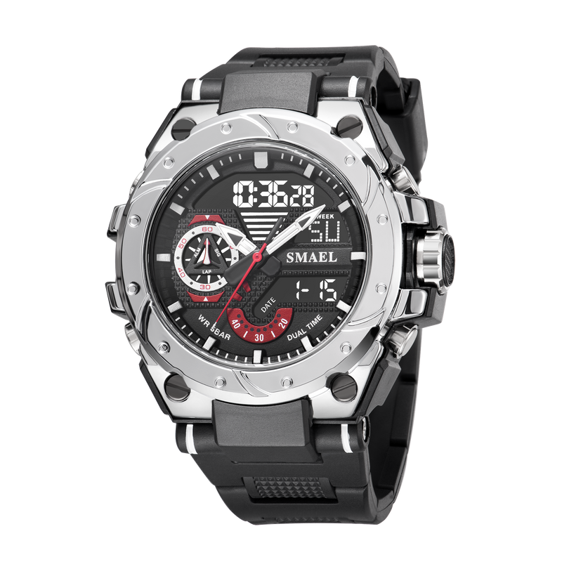 Quartz Watch For Men SMAEL Wristwatches Watcholorful Red Bracelet 50M Waterproof Alarm Clock Analog Digitals 8060 Sport Watches