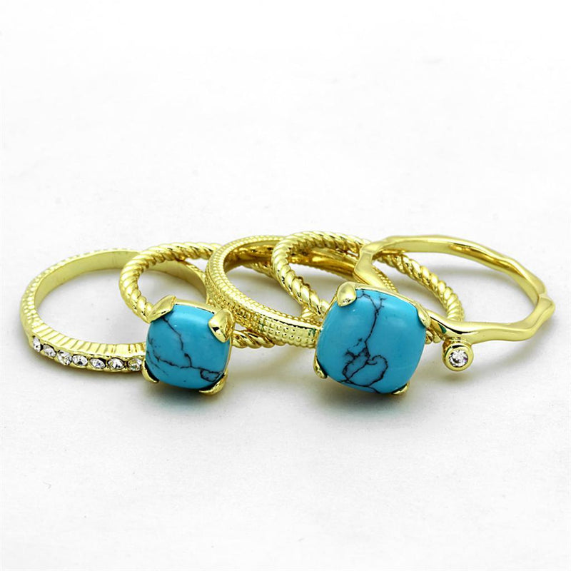 Gold Band Ring LO3650 Gold Brass Ring with Synthetic in Sea Blue