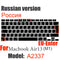 Russian silicone Keyboard Cover Protector for Macbook air13/12 /15/16pro touchbar A1706/A1466A1708/A1990/A1398/A2289/A1932/A2141