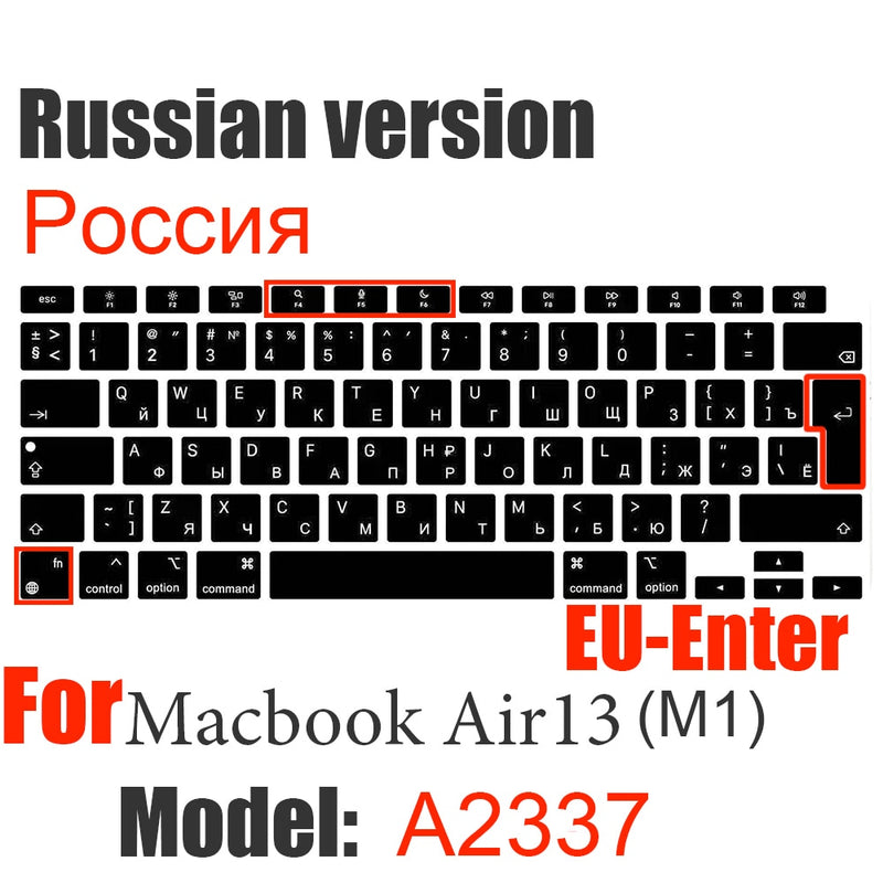 Russian silicone Keyboard Cover Protector for Macbook air13/12 /15/16pro touchbar A1706/A1466A1708/A1990/A1398/A2289/A1932/A2141
