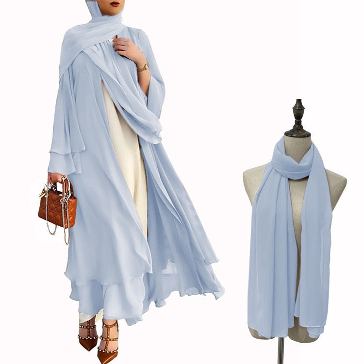 Ramadan Open Chiffon Abaya Dubai Women Sash Marocain Kaftan Eid Hijab Long Robe Muslim Fashion Clothes Turkey Vestido De Mujer