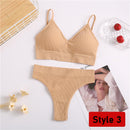 2PCS/Set Women Seamless Bra Panties Set Sexy Stretch Sport Bra Thong Briefs Style Panty Bralette Crop Top Intimates Lingerie Set