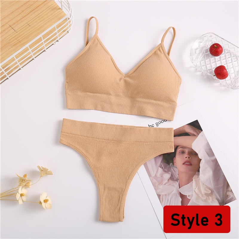 2PCS/Set Women Seamless Bra Panties Set Sexy Stretch Sport Bra Thong Briefs Style Panty Bralette Crop Top Intimates Lingerie Set