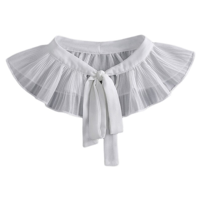 Royal Style Cotton Fake Collar Shawl Wrap Hollow Out Floral Lace Ruffled Trim Necklace Pointed Triangle Lapel Blouse