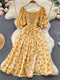 YuooMuoo Limited Big Sale Women Dress Fashion Romantic Floral Print Split Long Summer Dress Puff Sleeve Party Korean Vestidos