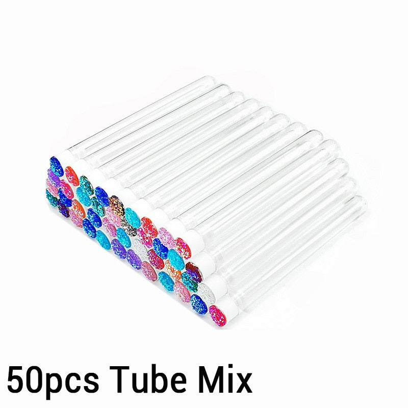 50pcs Reusable Eyelash Brush Tube Disposable Eyelash Wands Eyebrow Brush Replaceable Dust-proof Sparkling Broken Diamond Bottom