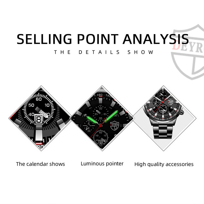 Fashion Mens Sports Watches for Men Business Stainless Steel Quartz Wrist Watch Luxury Man Casual Luminous Clock часы мужские