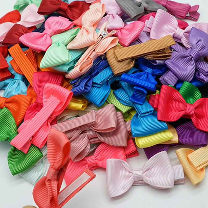 10pcs/lot Solid Color Grosgrain Ribbon Bowknot Kids Hair Clips Handmade Bows Baby Girls Barrettes Hairpins Photo Props Gifts