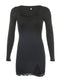 Darlingaga Square Neck Lace Patchwork Bodycon Black Dress Women Elegant Cotton Fashion Side Split Autumn Dress Mini Ladies Basic