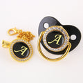 Black Bling Baby Pacifier And Clip Alphabet Letter M Infant Pacifier Gold Letter Unique Name Initials Baby Shower Gift