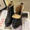 Pofulove Winter Boots Women Shoes Black Leather Boots Fur Ankle Booties Velvet Plush Warm Platform Shoes Fashion Designer Botas