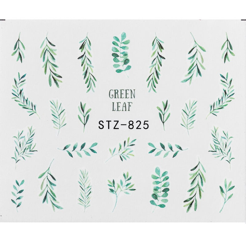 1Pcs Water Nail Decal and Sticker Flower Leaf Tree Green Simple Summer DIY Slider for Manicure Nail Art Watermark Manicure Decor