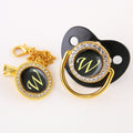 Black Bling Baby Pacifier And Clip Alphabet Letter M Infant Pacifier Gold Letter Unique Name Initials Baby Shower Gift