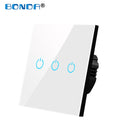 BONDA Wall Touch Switch 220V EU Standard Tempered Crystal Glass Panel Power 1/2/3 Gang 1 Way Light Sensor Switches Waterproof