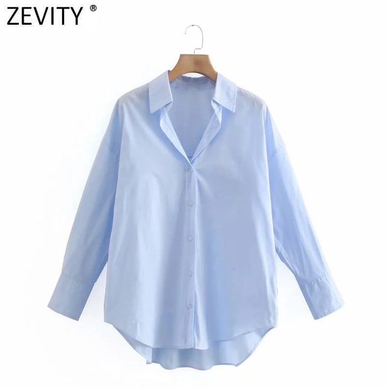 Zevity New Women Simply Candy Color Casual Slim Poplin Shirts Office Ladies Long Sleeve Blouse Roupas Chic Chemise Tops LS9405