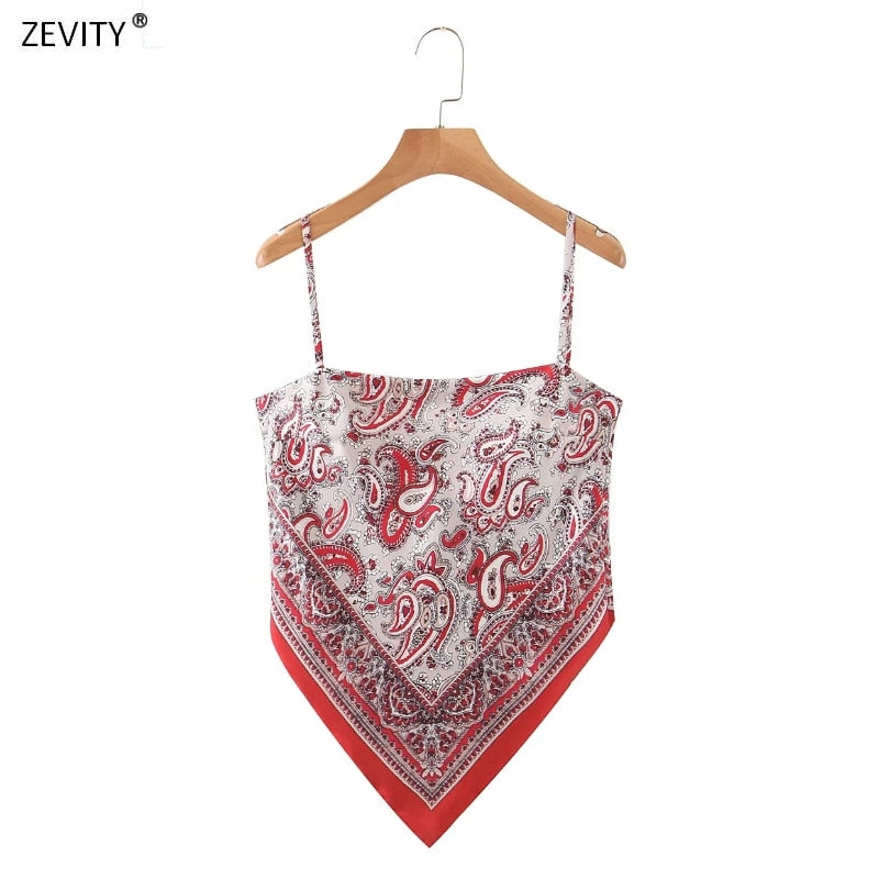 2019 New Women vintage paisley print spaghetti strap sexy chic camis tank ladies summer backless bowknot sling tops LS3866