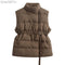 New Fashion Autumn Stand Collar Elegant Coats Warm Outerwear Casual Belt Sleeveless Winter Women Vests Jackets