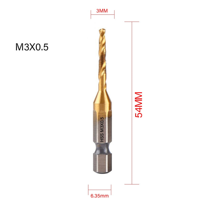 1/6Pcs Tap Drill Bit Set Hex Shank Titanium Plated HSS Screw Thread Bit Screw Machine Compound Tap M3 M4 M5 M6 M8 M10 Hand Tools