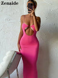 Zenaide 2022 Cut Y2K Long Dress Backless Spaghetti Strap Sexy Maxi Bodycon Dresses Pink Women Summer Black Beach Party Outfits