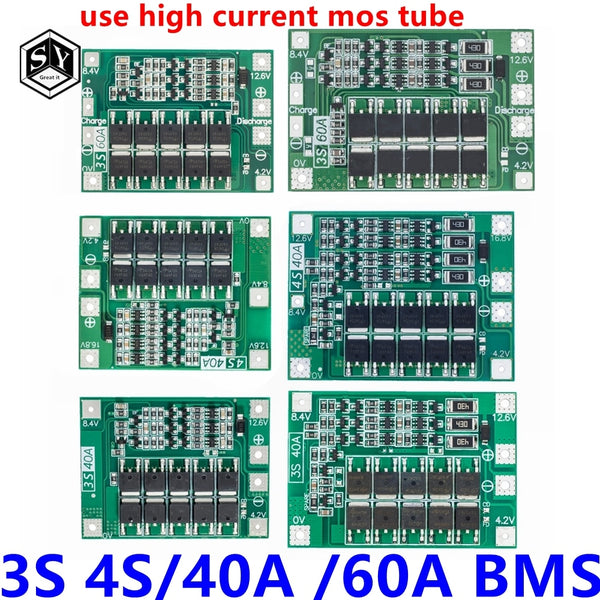 3S/4S 40A 60A Li-ion Lithium Battery Charger Protection Board 18650 BMS For Drill Motor 11.1V 12.6V/14.8V 16.8V Enhance/Balance