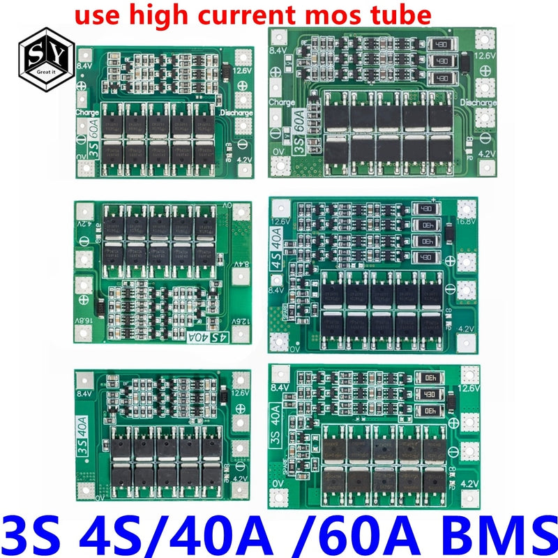 3S/4S 40A 60A Li-ion Lithium Battery Charger Protection Board 18650 BMS For Drill Motor 11.1V 12.6V/14.8V 16.8V Enhance/Balance