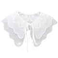 Royal Style Cotton Fake Collar Shawl Wrap Hollow Out Floral Lace Ruffled Trim Necklace Pointed Triangle Lapel Blouse
