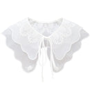 Royal Style Cotton Fake Collar Shawl Wrap Hollow Out Floral Lace Ruffled Trim Necklace Pointed Triangle Lapel Blouse