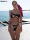 Weird Puss Beach Style Women Bikini 2 Piece Set Sexy Mesh Patchwork One Shoulder Bra Top+Bandage Briefs Vacation Trend Clubwear