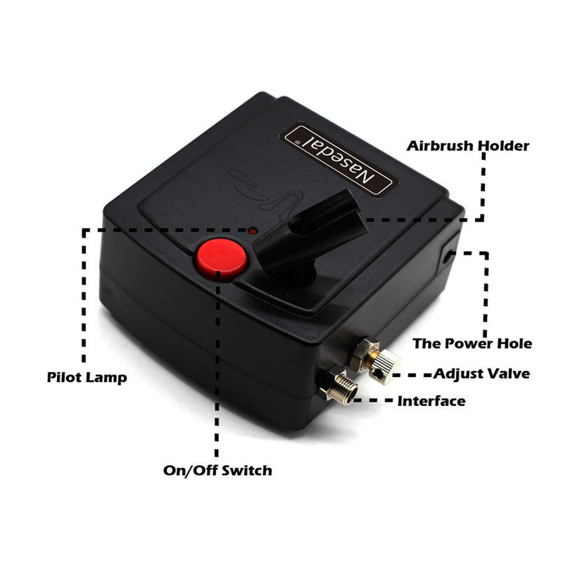 Nasedal NT-19 Dual-Action Airbrush Compressor Kit 0.3mm Airbrush Spray Gun for Nail Airbrush Model Cake Car Fish Shoes Painting