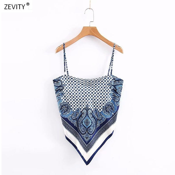 2019 New Women vintage paisley print spaghetti strap sexy chic camis tank ladies summer backless bowknot sling tops LS3866